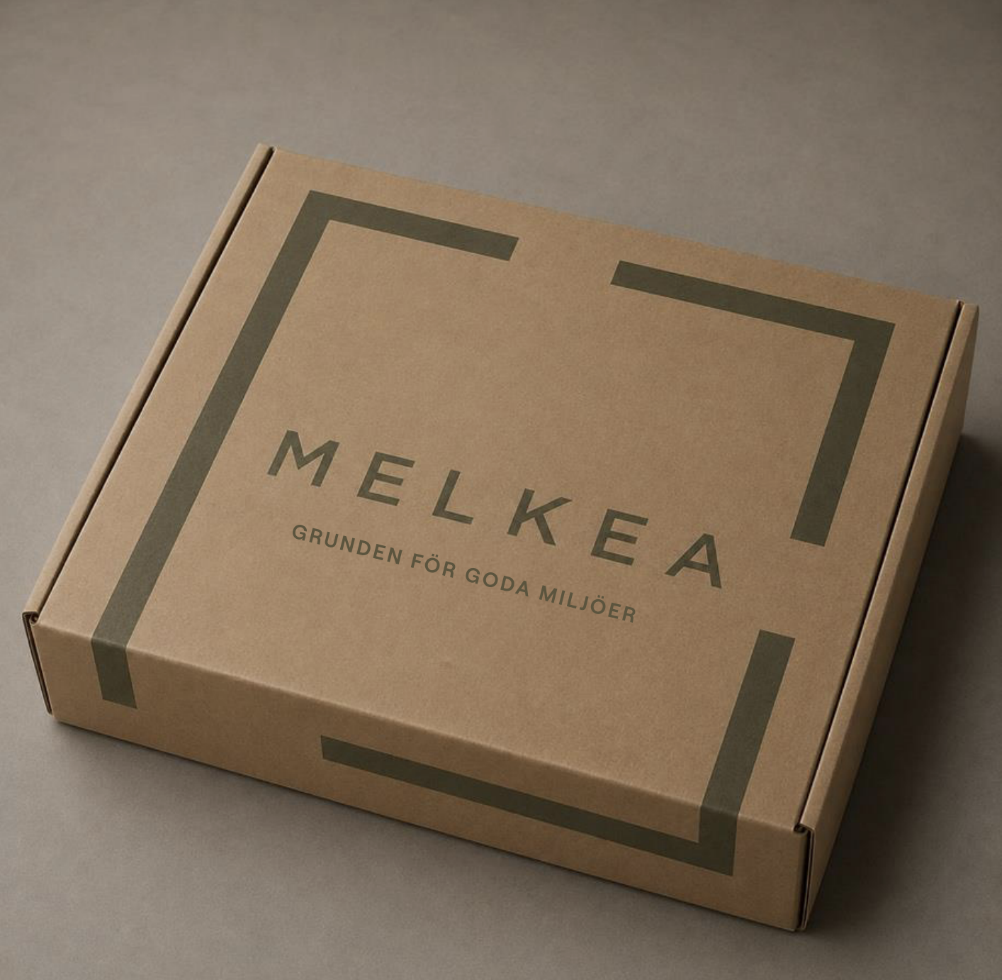 Melkea provkollektion i kraftpapperskartong med tryckt logotyp